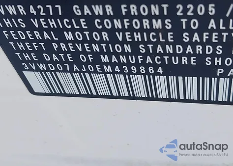 2014 Volkswagen Jetta 1.8T Se z USA, uszkodzony, nr VIN 3VWD07AJ0EM439864